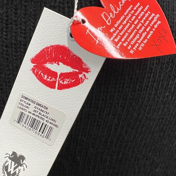 Wildfox Sweater L Black Relaxed Fit Crewneck Pull Over Chain Fringe Wool Blend - Picture 12 of 12